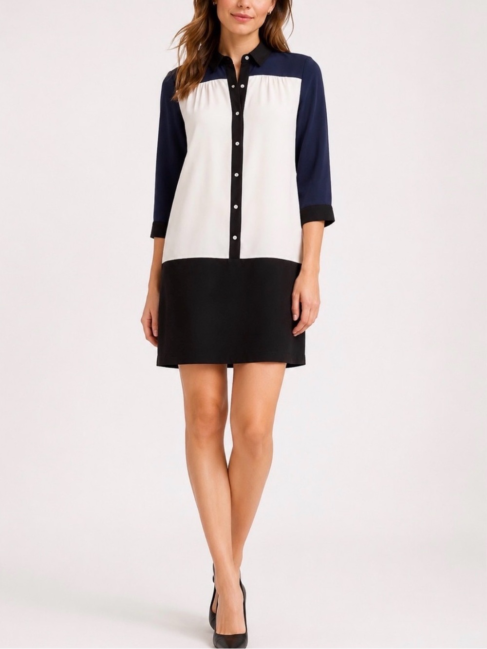 Diane Von Furstenburg, Billie Color Block Shirt Dress, Silk Crepe de Chine, sz 6